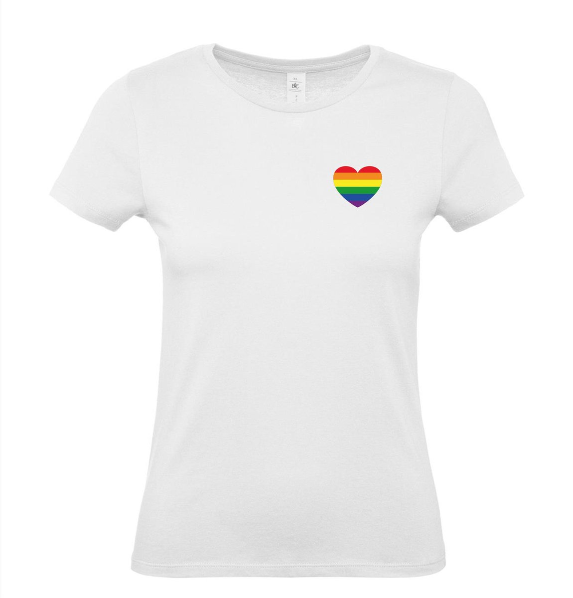 Dames t-shirt Regenboog hartje | Regenboog vlag | Gay pride kleding | Pride shirt | Wit | maat M